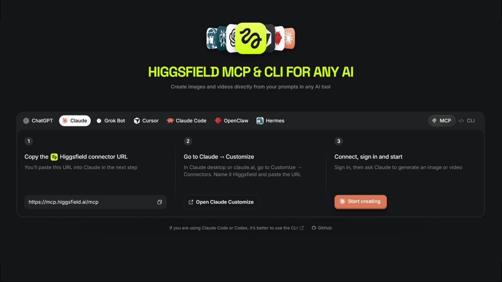 Slide 16: Example: Higgsfield MCP and CLI
